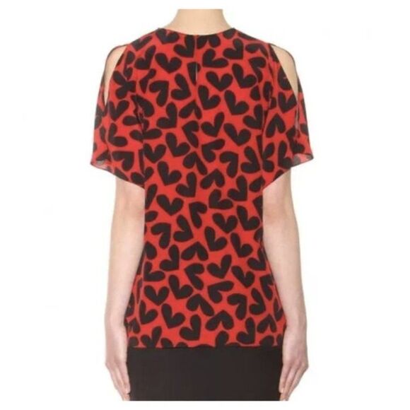 YVES SAINT LAURENT Blouse 6 Womens Hearts Black Red Short Sleeves Cinched Waist - Picture 3 of 11